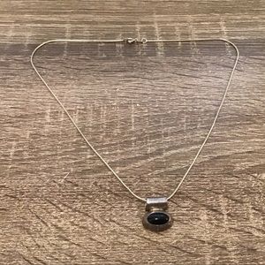 Sterling Silver Black Onyx Stone Pendant Snake Chain Necklace 18" Long